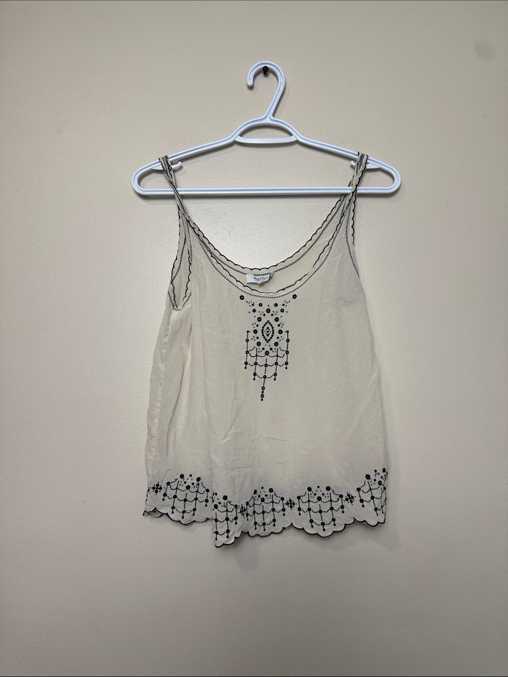 Babaton 100% silk Cream Camisole with Black Embroidery size XS